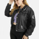 Women's Plus Size Collared Button Front Crop Distressed Basics Denim Jacket 0864# Black Clothing Wholesale Market -LIUHUA