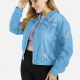 Women's Plus Size Collared Button Front Crop Distressed Basics Denim Jacket 0864# Light Blue Clothing Wholesale Market -LIUHUA
