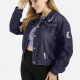 Women's Plus Size Collared Button Front Crop Distressed Basics Denim Jacket 0864# Navy Clothing Wholesale Market -LIUHUA