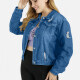 Women's Plus Size Collared Button Front Crop Distressed Basics Denim Jacket 0864# Medium Blue Clothing Wholesale Market -LIUHUA