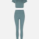 Women's Sporty Quick Dry Short Sleeve Top & Patch Pockets Leggings Set 9989# Blue Clothing Wholesale Market -LIUHUA