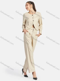Wholesale Women's Casual Plain Button Front Leather Jacket & Pant 2-Piece Set 9166-1#, LIUHUA CLOTHING WHOLESALE