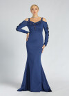 Wholesale Women's Elegant Cold Shoulder Plain 3D Floral Zip Back Rhinestone Mermaid Evening Dress - Liuhuamall