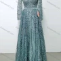 Wholesale Women's Elegant V Neck Sheer Lace Sequin Embroidery Leaf Long Sleeve Evening Dress LH802# preview