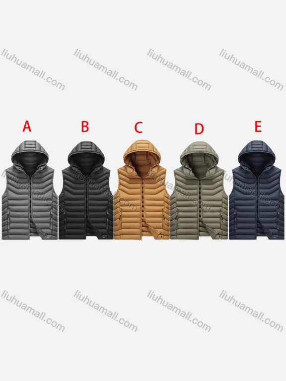 Wholesale Men's Plus Size Hooded Zipper Pockets Thermal Lined Casual Puffer Vest Jacket 358B#