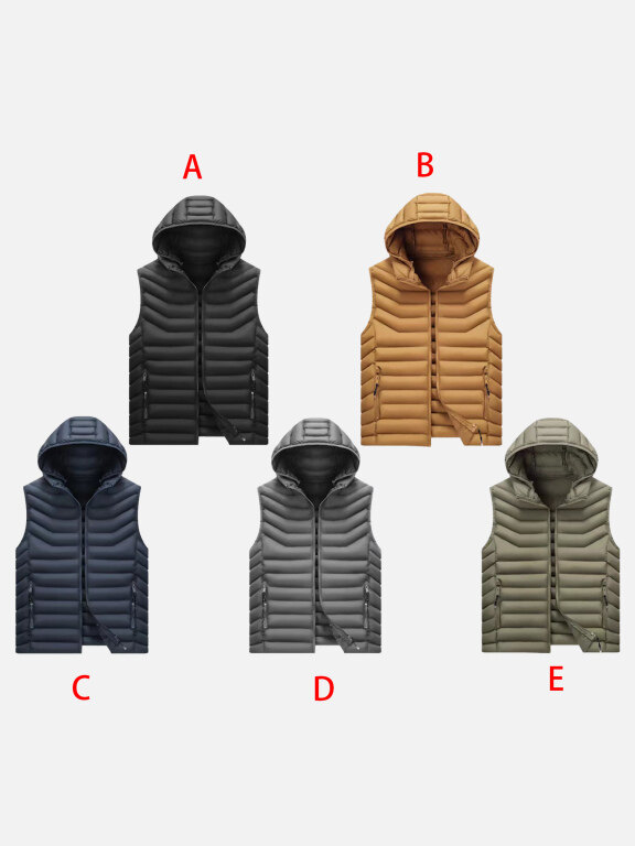 Men's Casual Hooded Zipper Pockets Thermal Lined Puffer Vest Jacket 358A#, Clothing Wholesale Market -LIUHUA, MEN, Outerwears