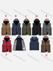 Wholesale Men's Casual Hooded Zipper Pockets Thermal Lined Puffer Vest Jacket 375A#, LIUHUA CLOTHING WHOLESALE