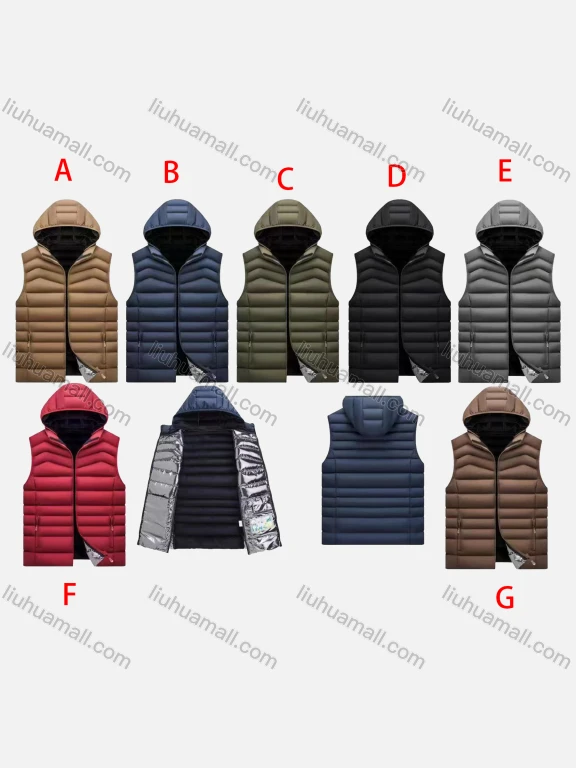 Wholesale Men's Casual Hooded Zipper Pockets Thermal Lined Puffer Vest Jacket 375A#