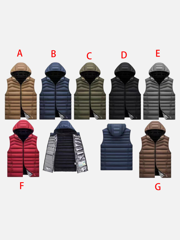 Men's Casual Hooded Zipper Pockets Thermal Lined Puffer Vest Jacket 375A#, Clothing Wholesale Market -LIUHUA, MEN, Outerwears