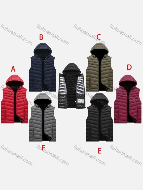 Wholesale Men's Casual Hooded Zipper Pockets Thermal Lined Puffer Vest Jacket 383A#