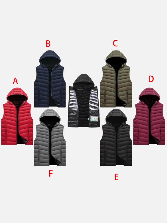 Men's Casual Hooded Zipper Pockets Thermal Lined Puffer Vest Jacket 383A#, Clothing Wholesale Market -LIUHUA, MEN, Outerwears