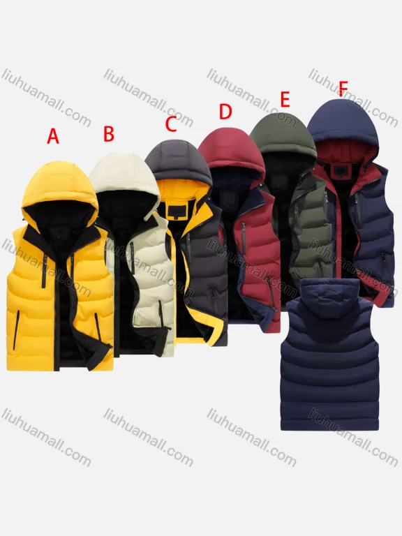 Wholesale Men's Casual Hooded Zipper Pockets Thermal Lined Puffer Vest Jacket 2023#