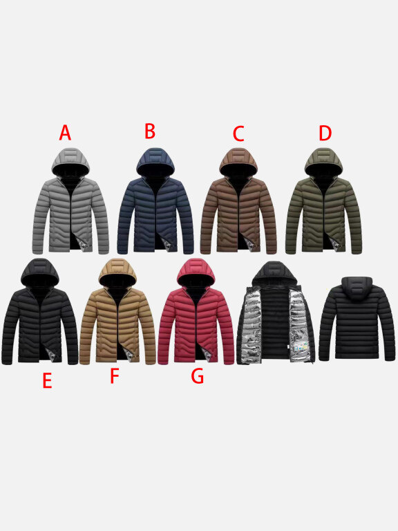Men's Casual Plain Hooded Zipper Pockets Thermal Lined Puffer Jacket 2389A#, Clothing Wholesale Market -LIUHUA, MEN, Coats