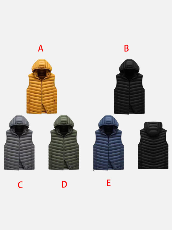Men's Casual Hooded Zipper Pockets Thermal Lined Puffer Vest Jacket 2391#, Clothing Wholesale Market -LIUHUA, MEN, Outerwears