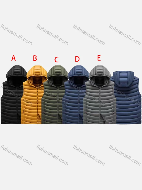 Wholesale Men's Casual Hooded Zipper Pockets Thermal Lined Puffer Vest Jacket 2392#