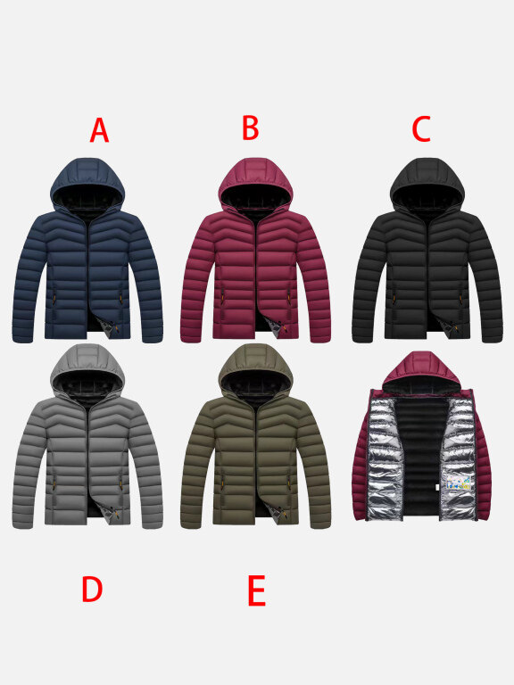 Men's Casual Hooded Zipper Pockets Thermal Lined Puffer Jacket 3691#, Clothing Wholesale Market -LIUHUA, MEN, Outerwears