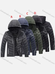 Wholesale Men's Casual Striped Hooded Zipper Pockets Thermal Lined Puffer Jacket 12888#, LIUHUA CLOTHING WHOLESALE