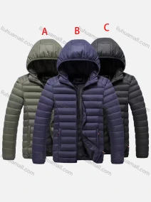 Wholesale Men's Casual Plain Hooded Zipper Pockets Thermal Lined Puffer Jacket 20188#, LIUHUA CLOTHING WHOLESALE