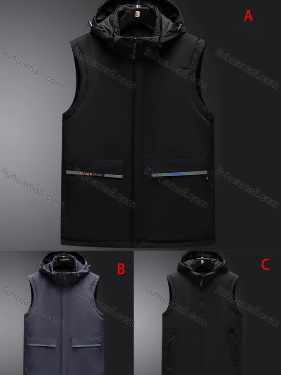 Wholesale Men's Plus Size Hooded Zipper Pockets Thermal Lined Casual Vest Jacket 358B#