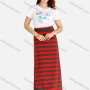 Wholesale Women's Casual Round Neck Striped Print Top&Maxi A-Line Striped Skirt Set preview