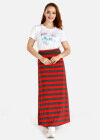 Wholesale Women's Casual Round Neck Striped Print Top&Maxi A-Line Striped Skirt Set - Liuhuamall