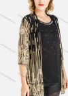 Wholesale Women's Spring Striped Folkloric Print Half Sleeve Mesh Cardigan - Liuhuamall