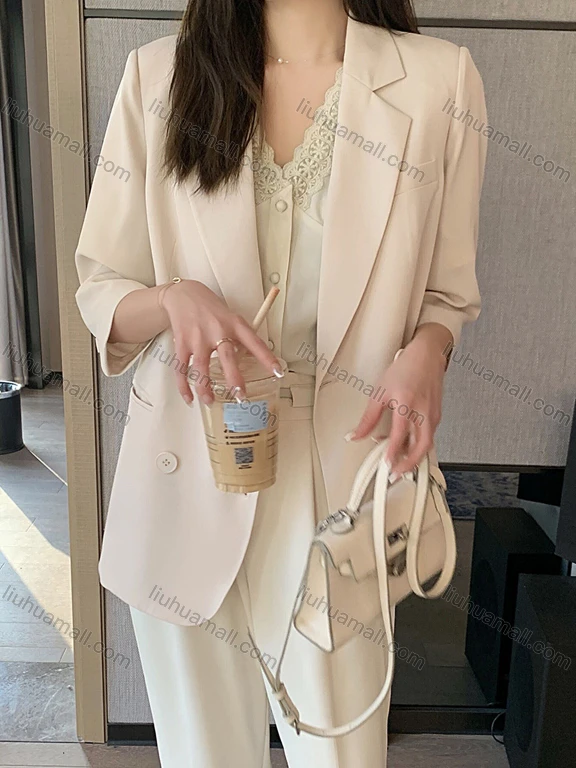 Wholesale Women's Plain Lapel Long Sleeve Double Breasted Suit Jacket