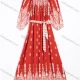 Wholesale Women's Elegant Geometric Print Puff Sleeve Tie Neck Maxi Dress Red Clothing Wholesale Market Liuhua