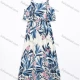 Wholesale Women's Elegant Floral Print Short Sleeve Square Neck Maxi Dress Blue Clothing Wholesale Market Liuhua