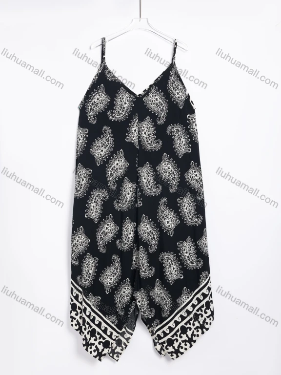 Wholesale Women's Elegant V-Neck Paisley Print Spaghetti Strap Maxi Dress
