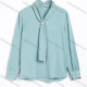 Wholesale Women's Elegant Pleated Neck Tie Pearl-Embellished Long Sleeve Blouse Dark Cyan Clothing Wholesale Market Liuhua