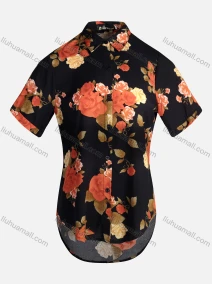 Wholesale Women's Vintage Short Sleeve Floral Pattern Collared Button Down Shirt 23058#, LIUHUA CLOTHING WHOLESALE