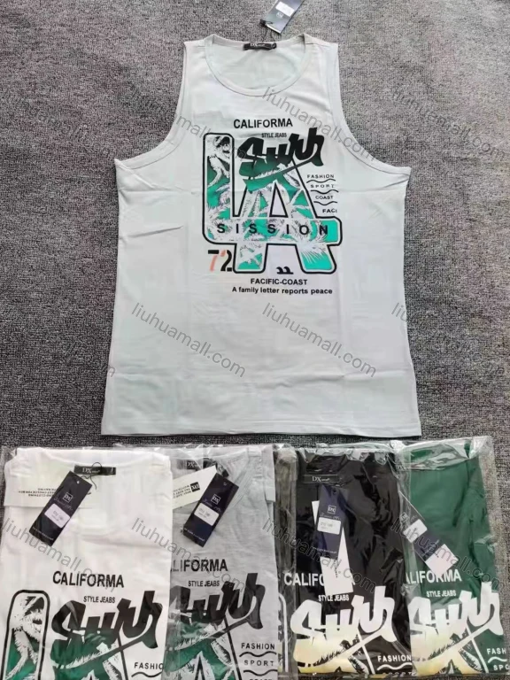Wholesale Men's 100%Cotton Round Neck Graphic Tank Top