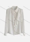 Wholesale Women's Casual Collared Sheer Long Sleeve Chain Decor Ruffle Trim Button Down Plain Shirt 066274# - Liuhuamall