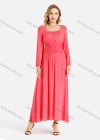 Wholesale Women's Casual Square Neck Plain Ruched Long Sleeve Maxi Dress - Liuhuamall