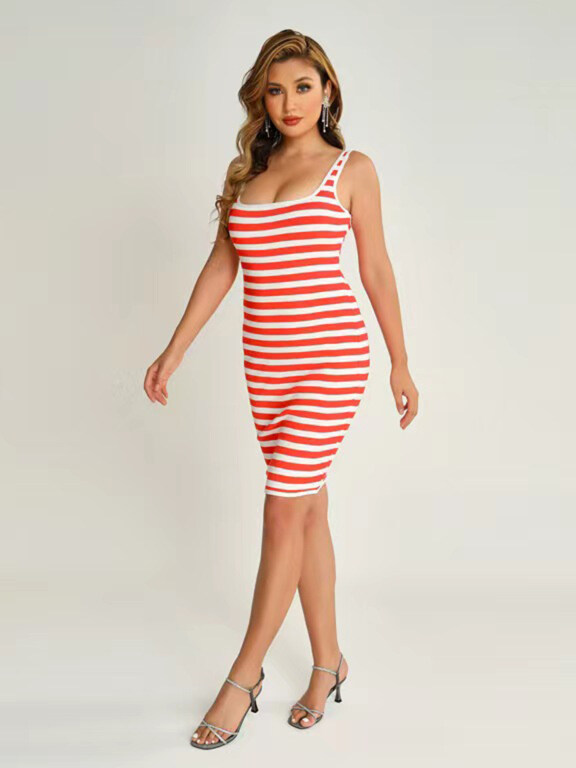 Women's Sexy Slim Fit Strap Stripped Paint Bodycon Short Tank Dress, Clothing Wholesale Market -LIUHUA, 