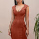 Women's Casual Plain Deep V Neck Sleeveless Bodycon Knee Length Tank Dress T3774# Clothing Wholesale Market -LIUHUA