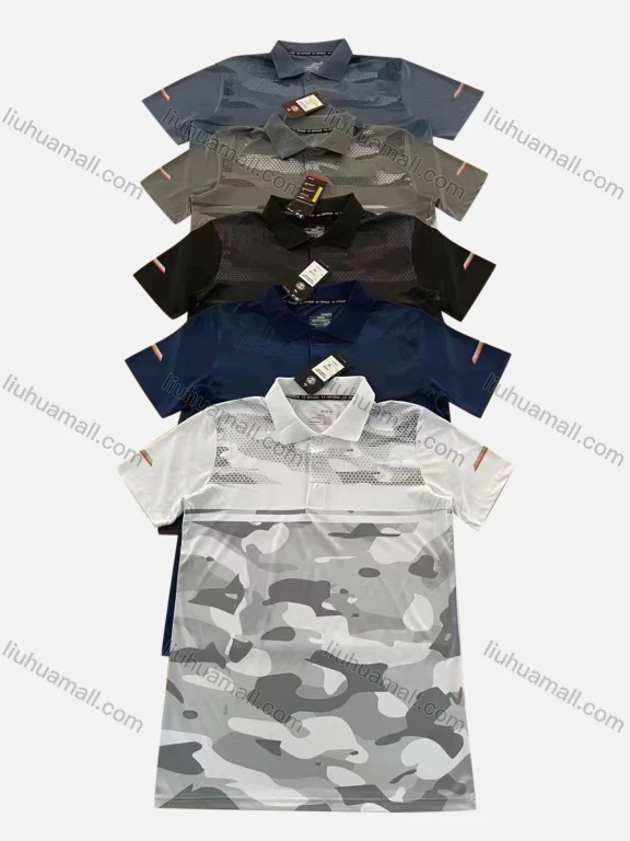 Wholesale Men's Quick Dry Workout Camo Print Splicing Short Sleeve Round Neck Sports Polo P65#