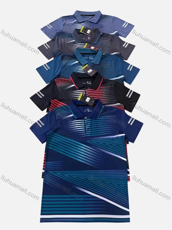 Wholesale Men's Quick Dry Workout Geo Stripes Short Sleeve Sports Polo Shirt P67#