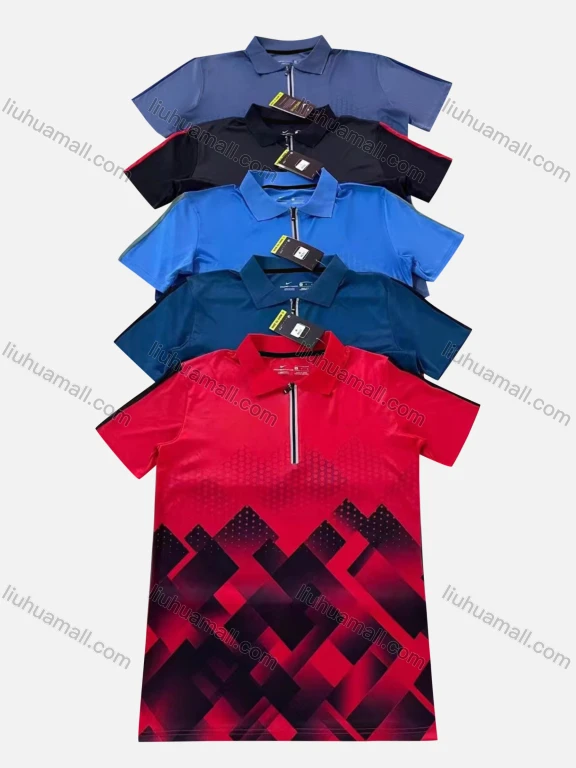 Wholesale Men's Quick Dry Workout Geo Print Short Sleeve Sports Quarter Zip Polo Shirt P69#