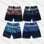 Wholesale Men's Tropical Plants Print Striped Colorblock Drawstring Shorts F5527# preview