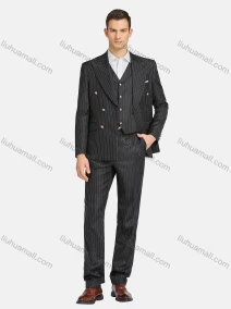 Wholesale Men's Formal Business Lapel Striped Double Breasted Blazer Jacket & Single Breasted Waistcoat & Pants 3 Piece Suit Set, LIUHUA CLOTHING WHOLESALE