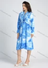 Wholesale Women's Tie Dye Ruffle Trim Tie Neck Bell Sleeve Knee Length Dress - Liuhuamall