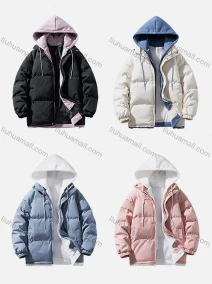 Wholesale Men's Casual Plain 2 in 1 Hooded Patch Pocket Drawstring Cotton-Padded Puffer Jacket 2209#, LIUHUA CLOTHING WHOLESALE