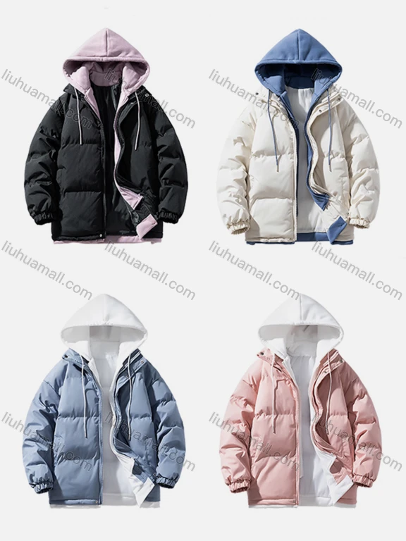 Wholesale Men's Casual Plain 2 in 1 Hooded Patch Pocket Drawstring Cotton-Padded Puffer Jacket 2209#