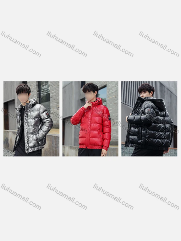 Wholesale Men's Casual Plain Shiny Hooded Patch Pocket Zip Up Cotton-Padded Puffer Jacket 8208#