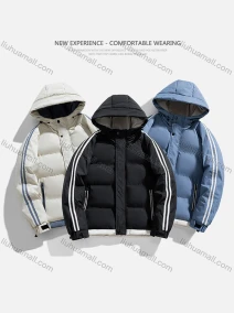 Wholesale Men's Casual Plain Hooded Patch Pocket Striped Trim Zip Up Cotton-Padded Puffer Jacket 8836#, LIUHUA CLOTHING WHOLESALE