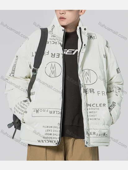 Wholesale Men's Fashion Letter Stand Collar Patch Pocket Zip Up Cotton-Padded Puffer Jacket 899#