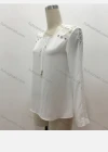 Wholesale Women's Casual Embroidery Lace Tie Neck Ring Decor Long Sleeve Blouse - Liuhuamall