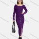 Wholesale Women's Ribbed Boat Neck Button Decro Knit Top & Split Front Bodycon Skirt 2 Piece Set C Clothing Wholesale Market Liuhua